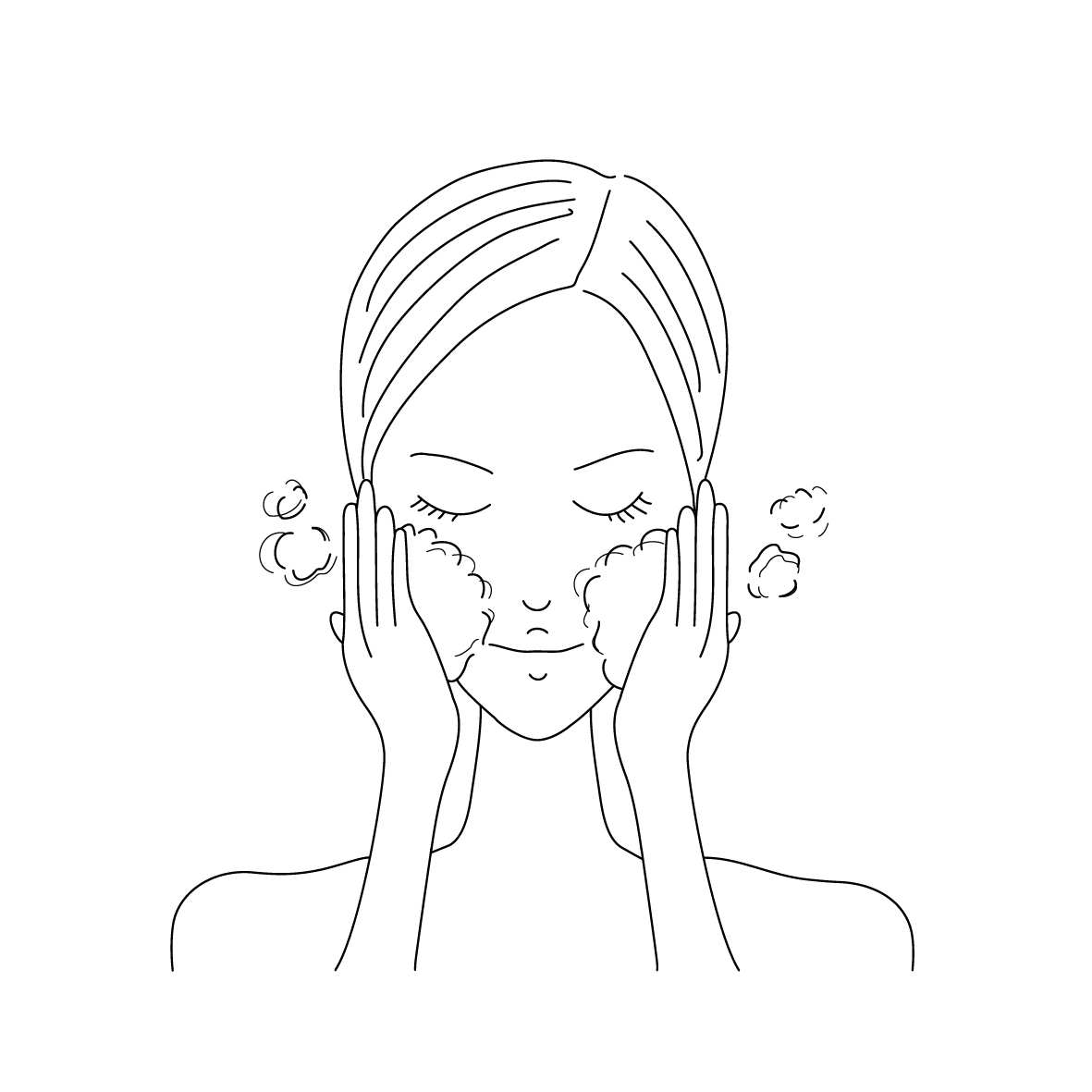 スキンケアのSTEP3 | たっぷりの泡を顔にのせて、泡を転がすようにやさしく洗顔してください。